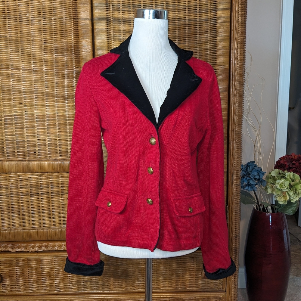Ralph Lauren Red Knit Velvet Collar Jacket MEDIUM